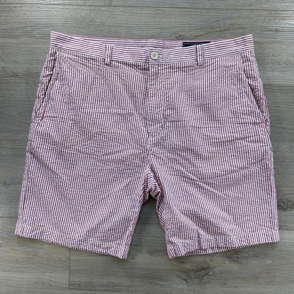 Vineyard Vines‎ Size 38 Seersucker 9" Breaker Shorts Striped Cotton Pockets Red
